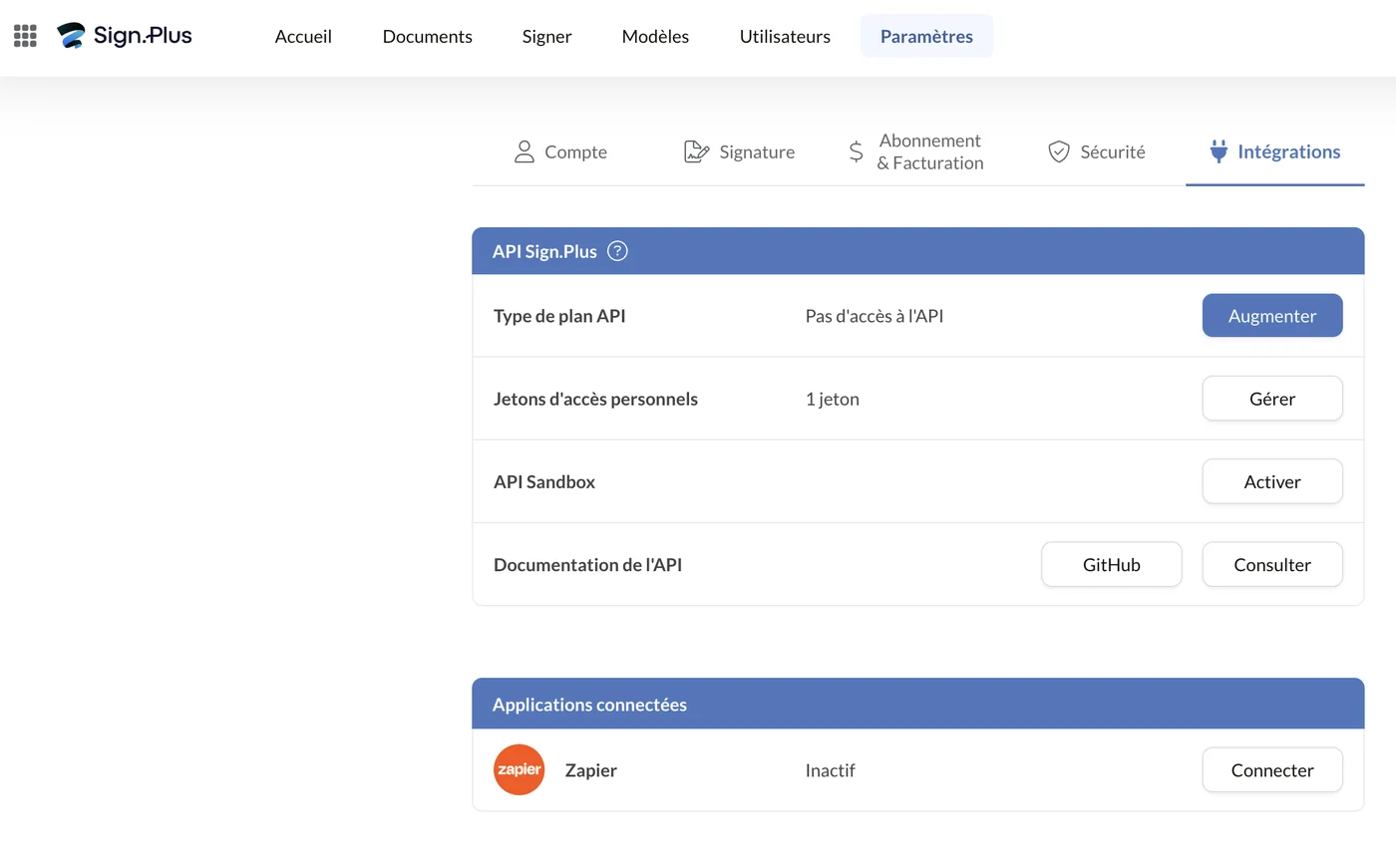 Paramètres d’intégrations avec le type de formule API et les applications connectées