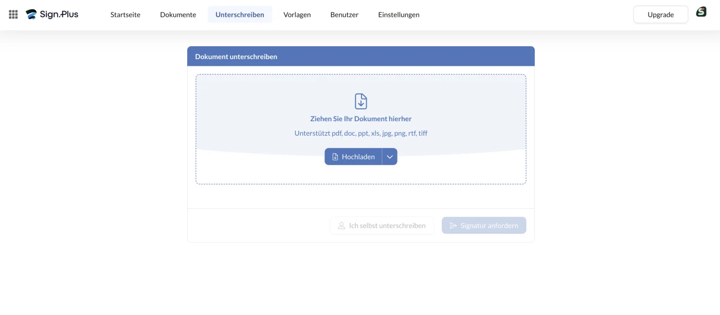 Reiter Unterschreiben mit Ablagefeld und den Schaltflächen Ich selbst unterschreiben und Signatur anfordern