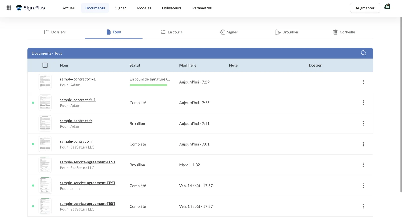 Espace Documents avec ses onglets de classement