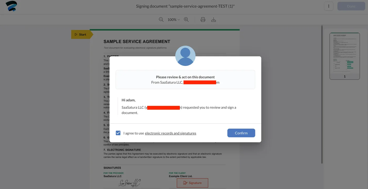 Sign.Plus signer consent dialog with the electronic records and signatures checkbox
